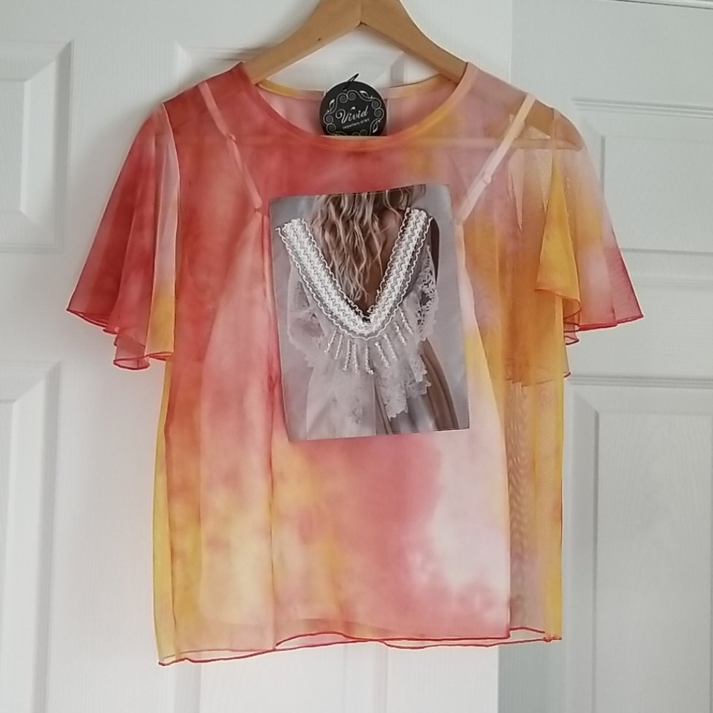Vivid tie dye see through blouse with slip